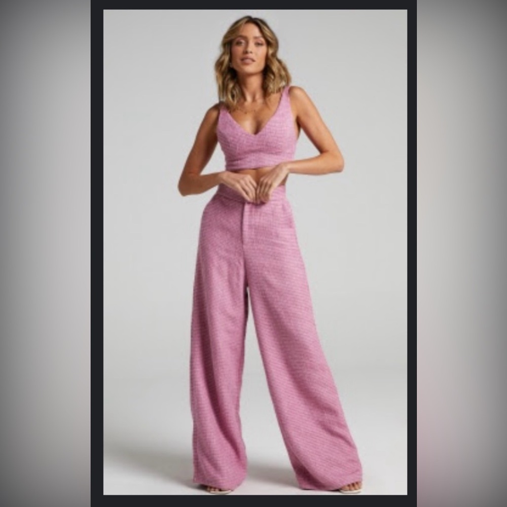 Showpo Mauve Wide Leg Pants and Crop Top Set